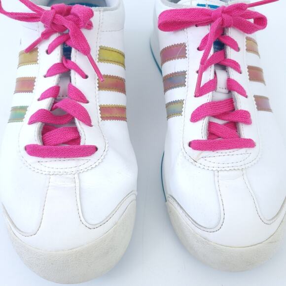 Adidas Samoa White Leather 3 Stripe Shoe Size 6.5 Run Large Shimmering 3-Stripe - Picture 2 of 8